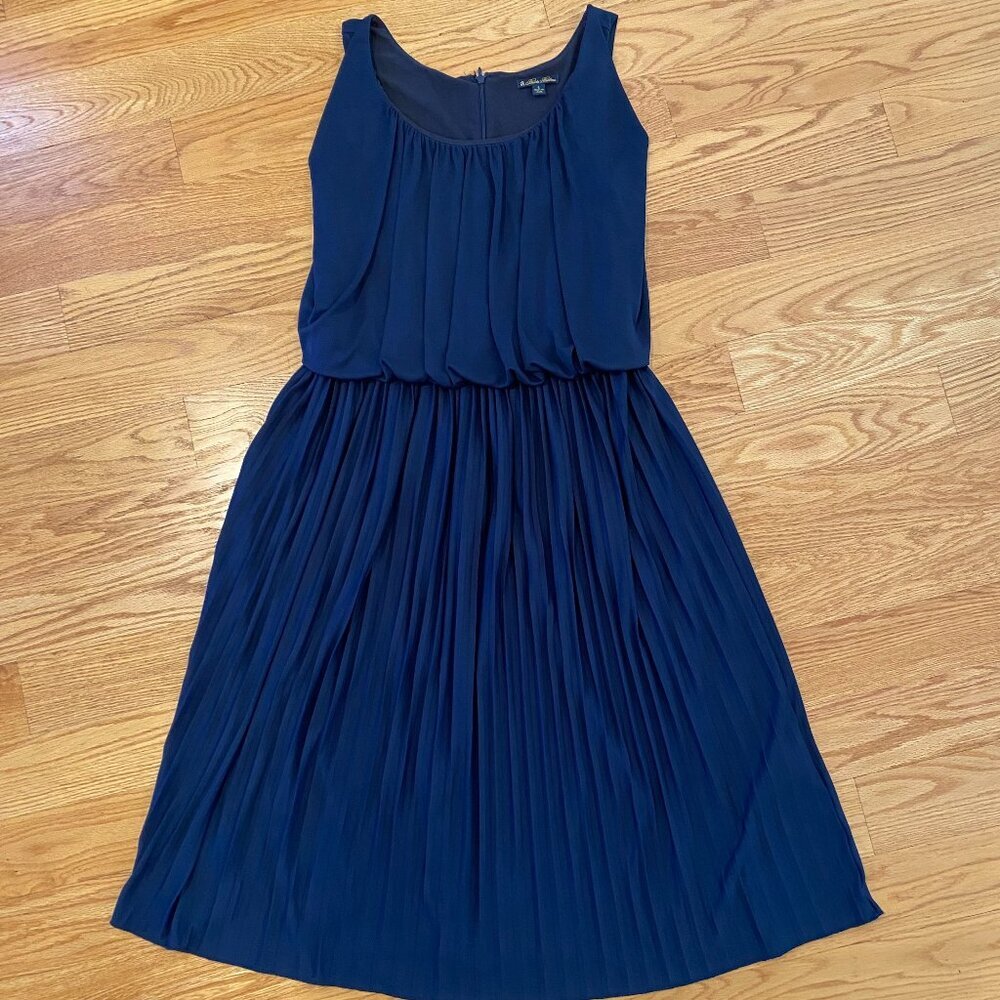 Brooks Brothers pleated, sleeveless dress.